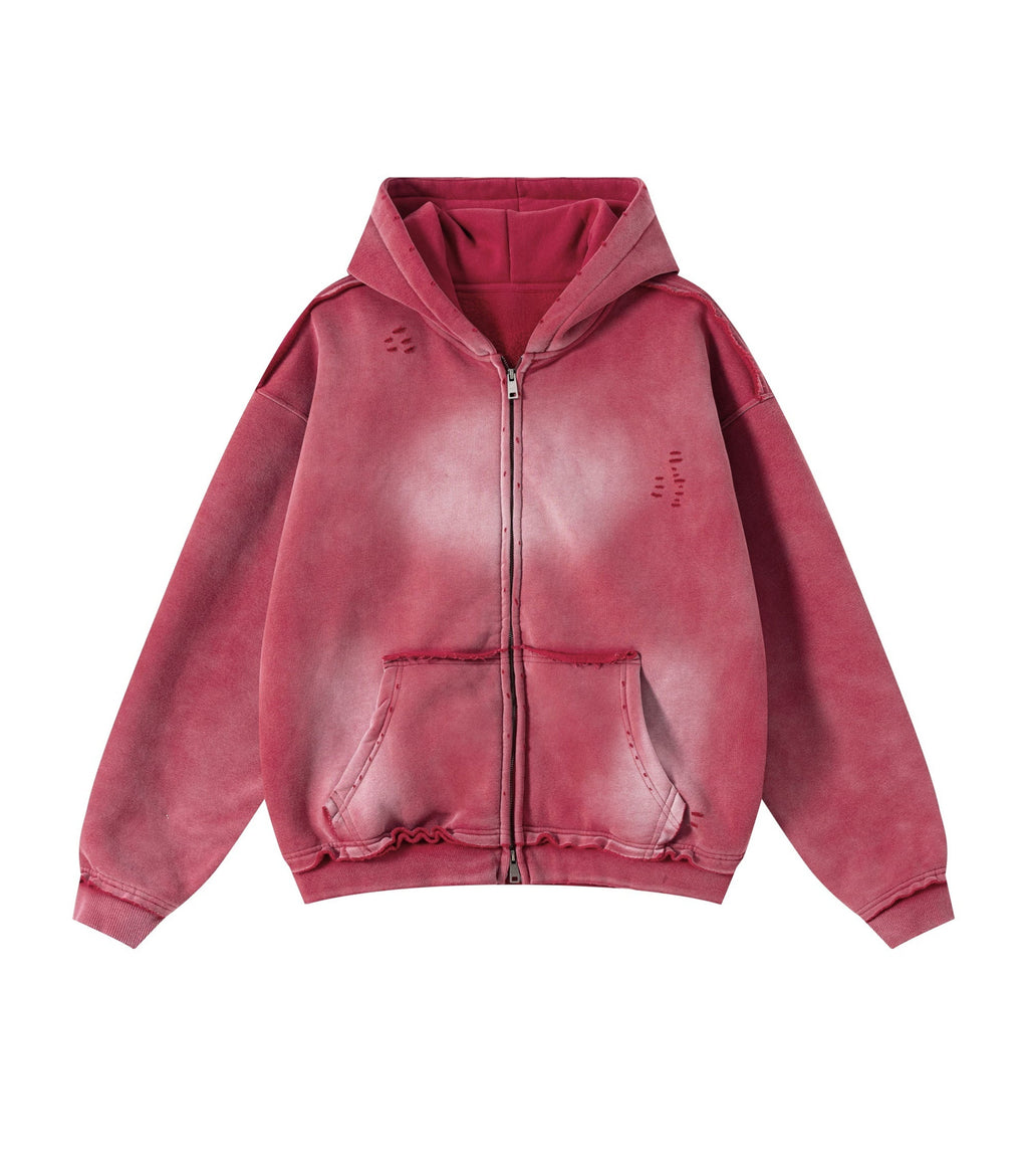 ROSE DISTRESSED ZIP HOODIE