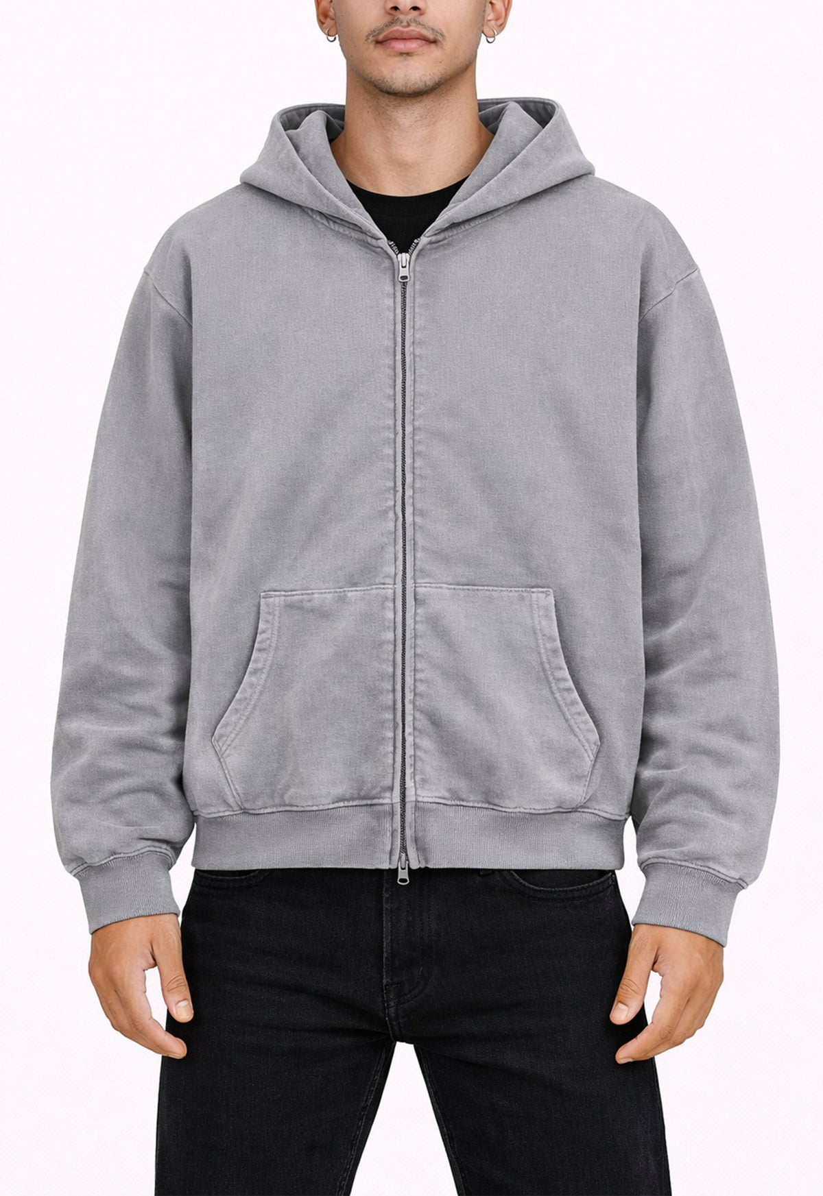 STONE VINTAGE WASH ZIP HOODIE