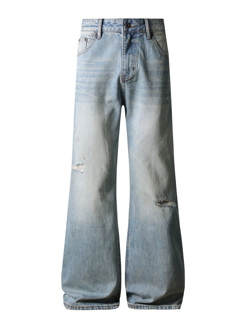 STONE WASH DISTRESSED BOOTCUT DENIM