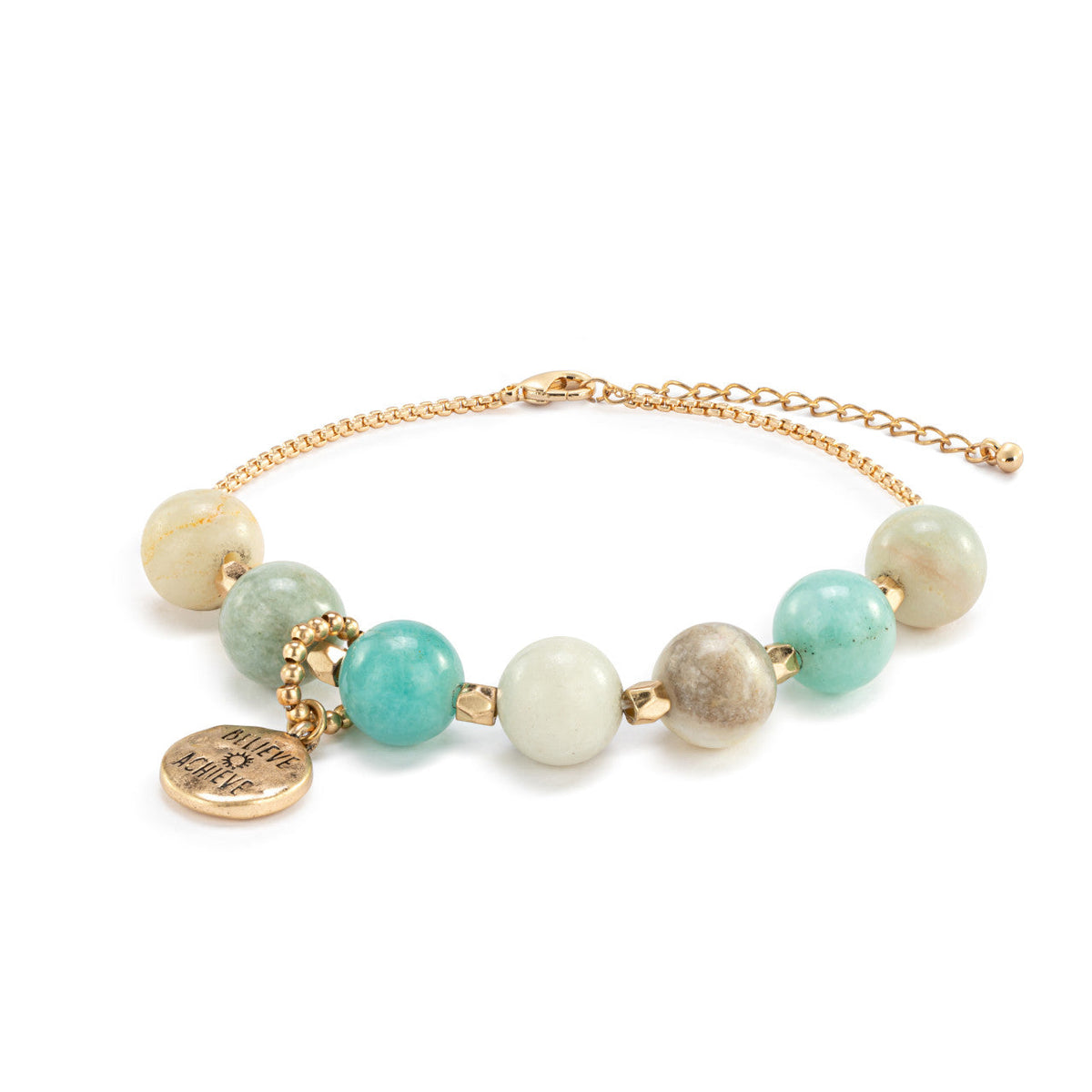7 Days Goal Tracker Boxed Bracelet - Turquoise and Gold Believe Achieve Move each day - by Demdaco