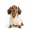 A cute dachshund wearing a cozy hoodie