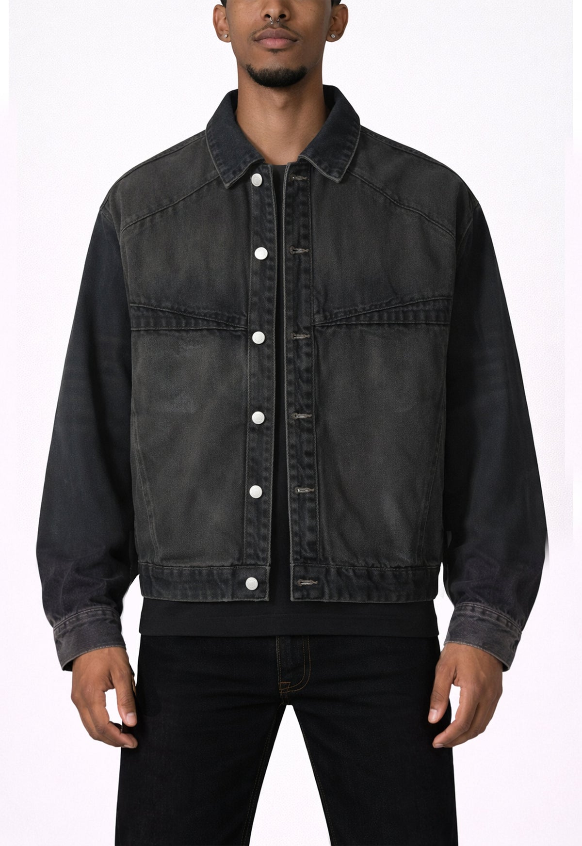 NOIR PATCHWORK WAXED DENIM JACKET